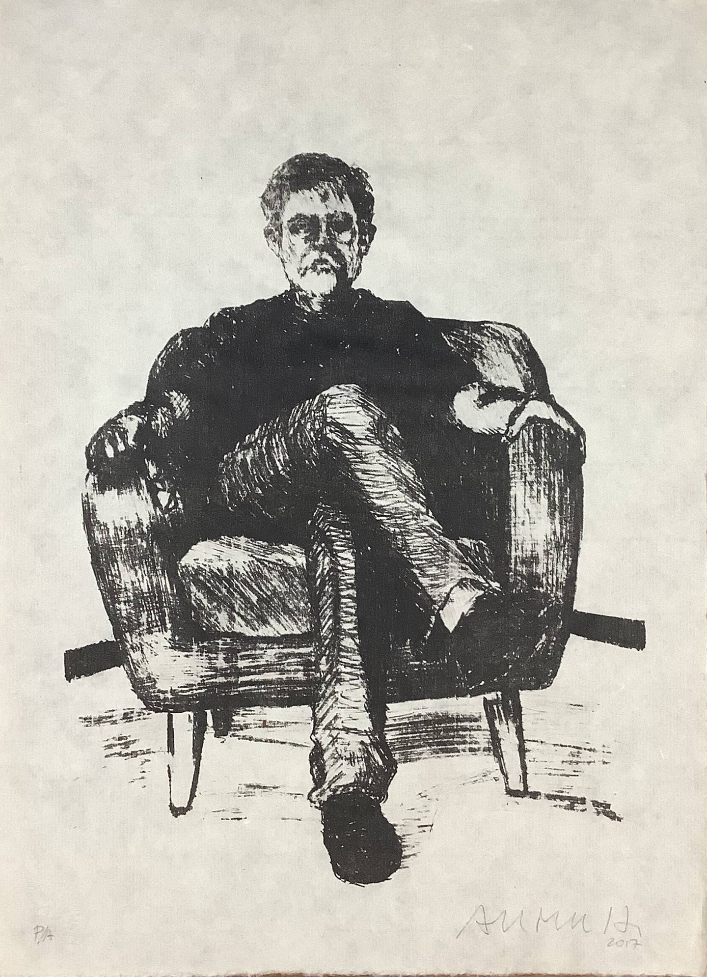 Autorretrato sentado, litografía, 2017
