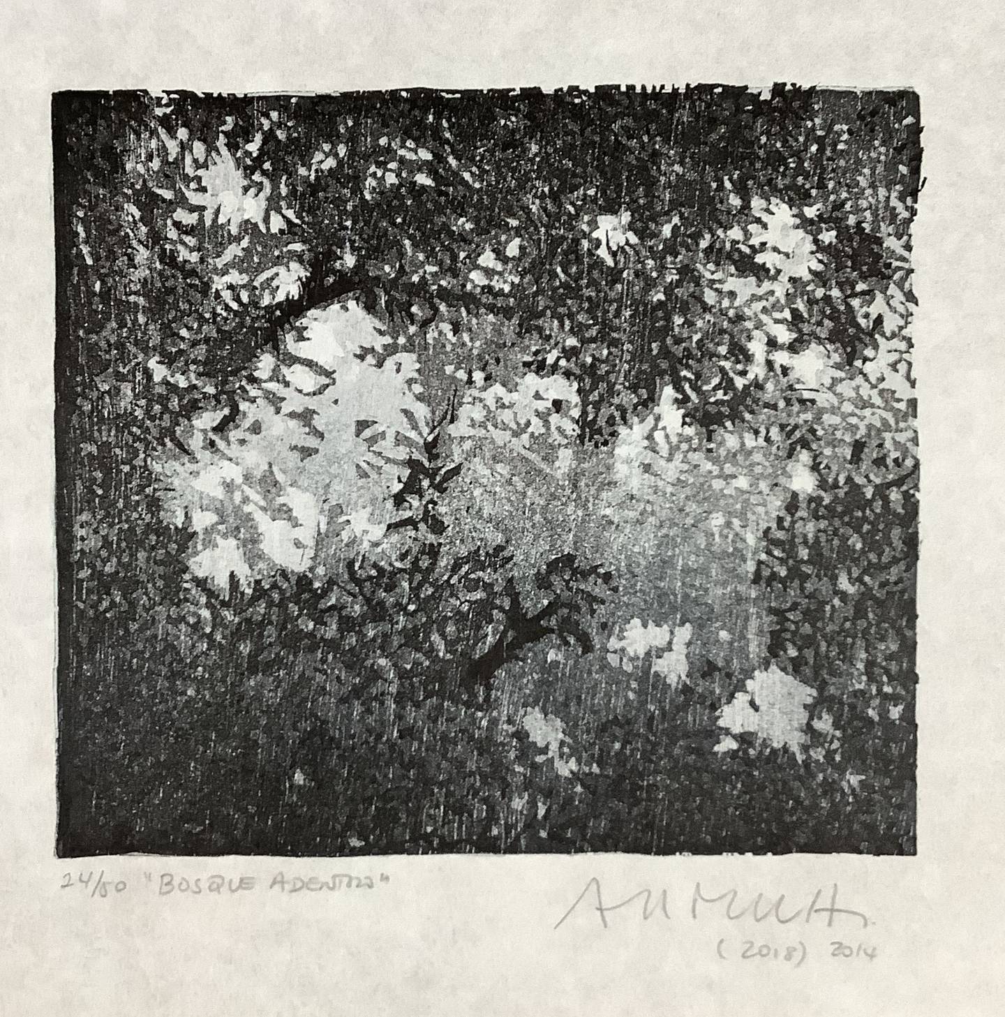 Bosque adentro, grabado en madera al taco de matriz múltiple, 2014