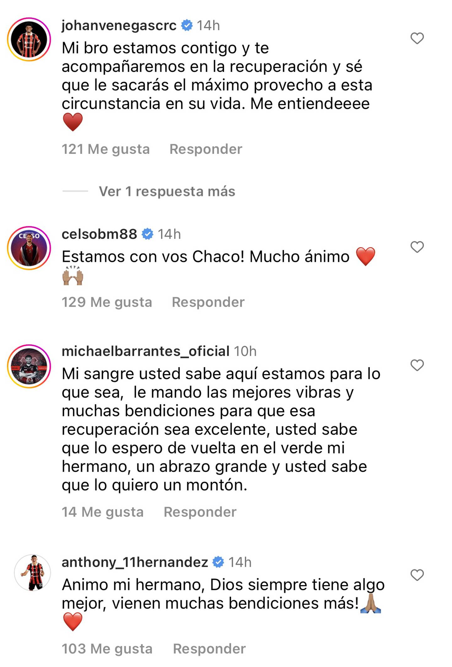 Futbolistas de Alajuelense, de otros clubes y jugadoras de la Selección Femenina escribieron mensajes de apoyo total a Daniel Chacón en este duro momento por la lesión.