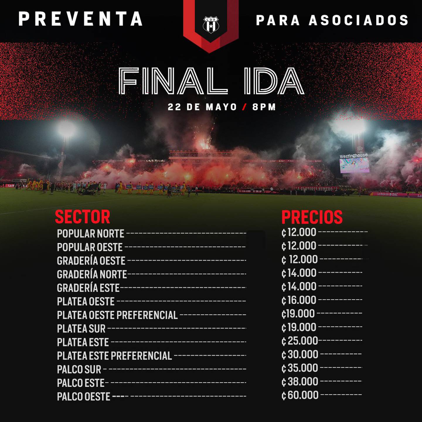 Estos son los previos fijados por Liga Deportiva Alajuelense para ir al clásico de la final de segunda fase del Clausura 2024 y al clásico femenino.