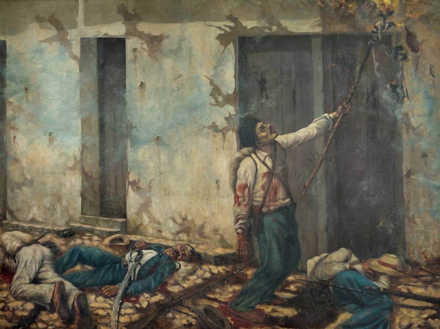 La pintura La quema del mesón es una obra de Enrique Echandi. 
Crédito: Museo Histórico Juan Santamaría