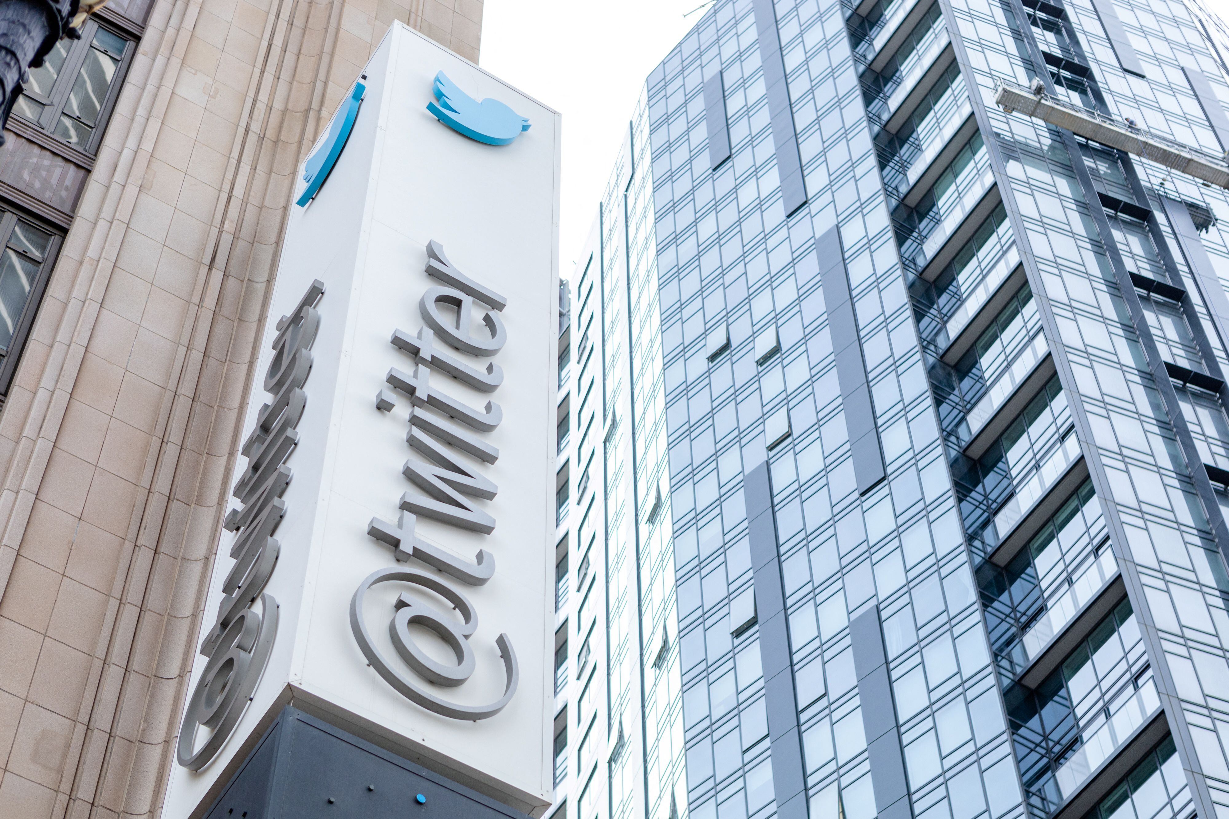 (FILES) In this file photo taken on October 28, 2022, the Twitter sign is seen at their headquarters on October 28, 2022 in San Francisco, California. - Twitter said it will start laying off employees on November 4, 2022, as the new billionaire owner Elon Musk moves quickly after his big takeover to make the messaging platform financially sound. (Photo by Constanza HEVIA / AFP)