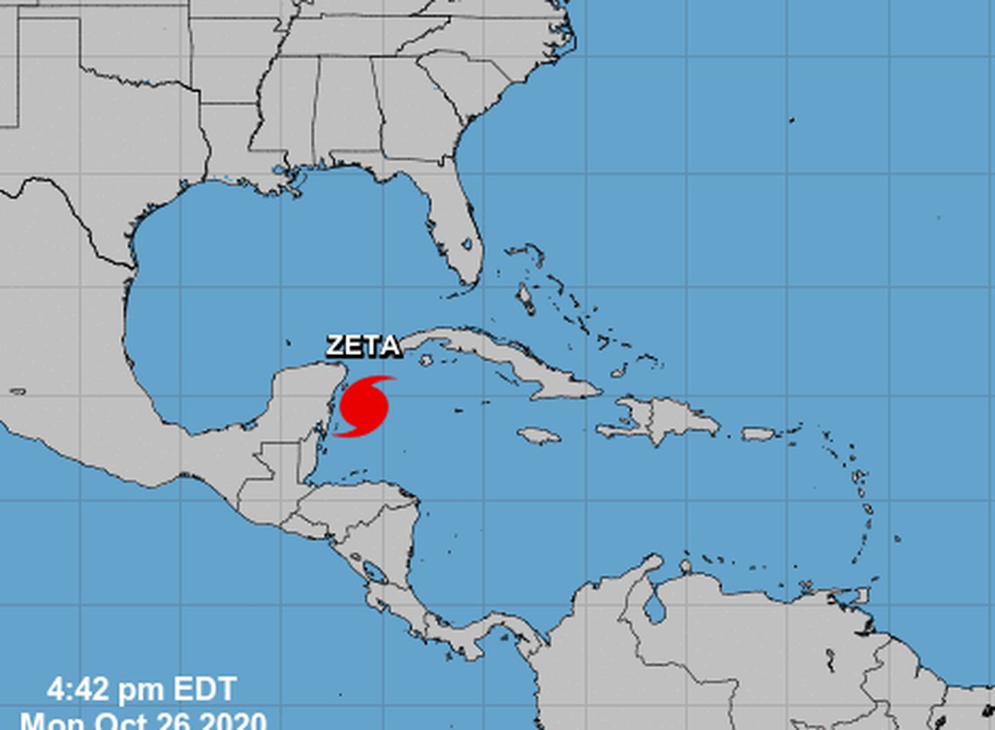 Al formarse el huracán Zeta, la actual temporada igualó en cantidad de ciclones a la del 2005, que tenía el récord histórico. A la presente temporada todavía le faltan 35 días. Imagen: Centro Nal. de Huracanes.