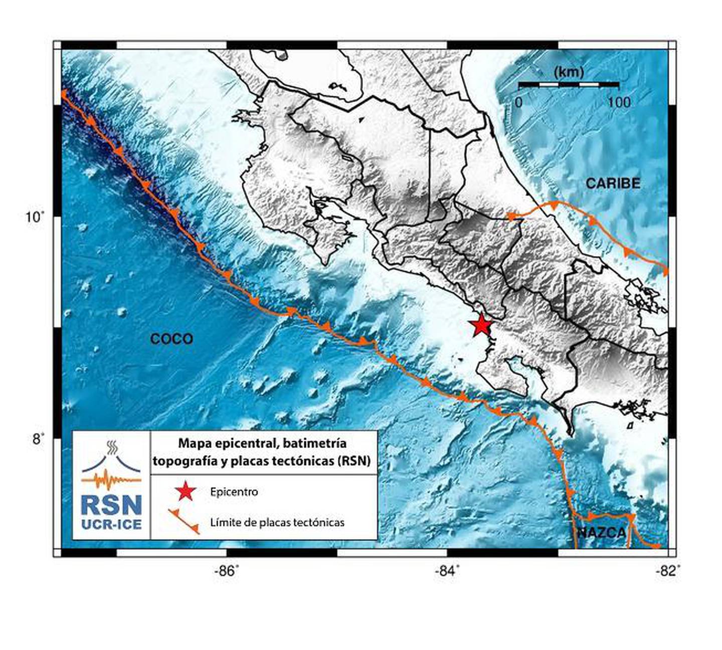 El sismo de las 8:52 a. m. ocurrió en la costa de Bahía Ballena, Osa. Imagen: RSN.