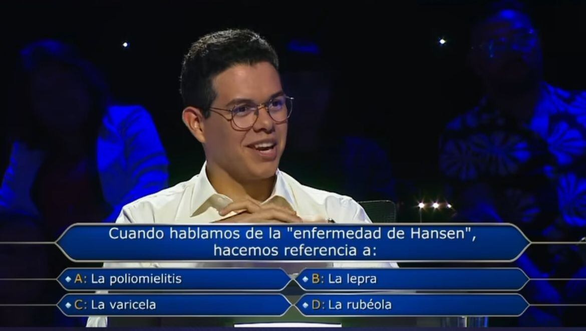 Emanuel Jiménez se retiró en la pregunta sobre la enfermedad de Hansen. De haberla acertado, hubiera obtenido ¢2.5 millones.