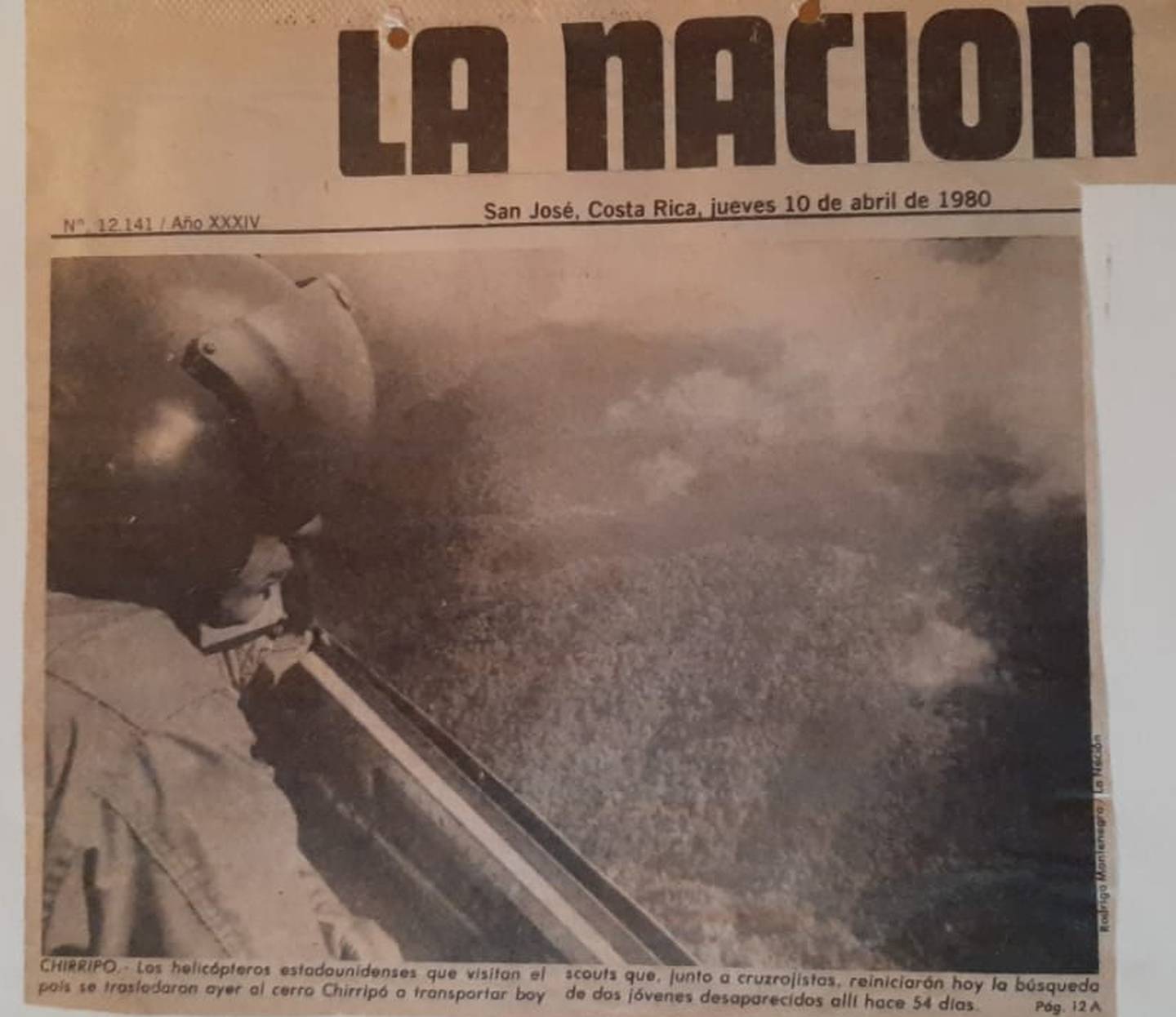 Casi tres meses después del extravío, un helicóptero de Estados Unidos trasladó nuevas patrullas de búsqueda a la zona. Foto: Archivo Nación.