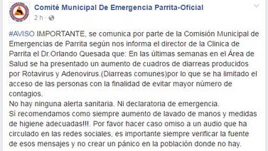 Comisión Municipal de Emergencias de Parrita desmiente rumor de contagio de bacteria "come carne"