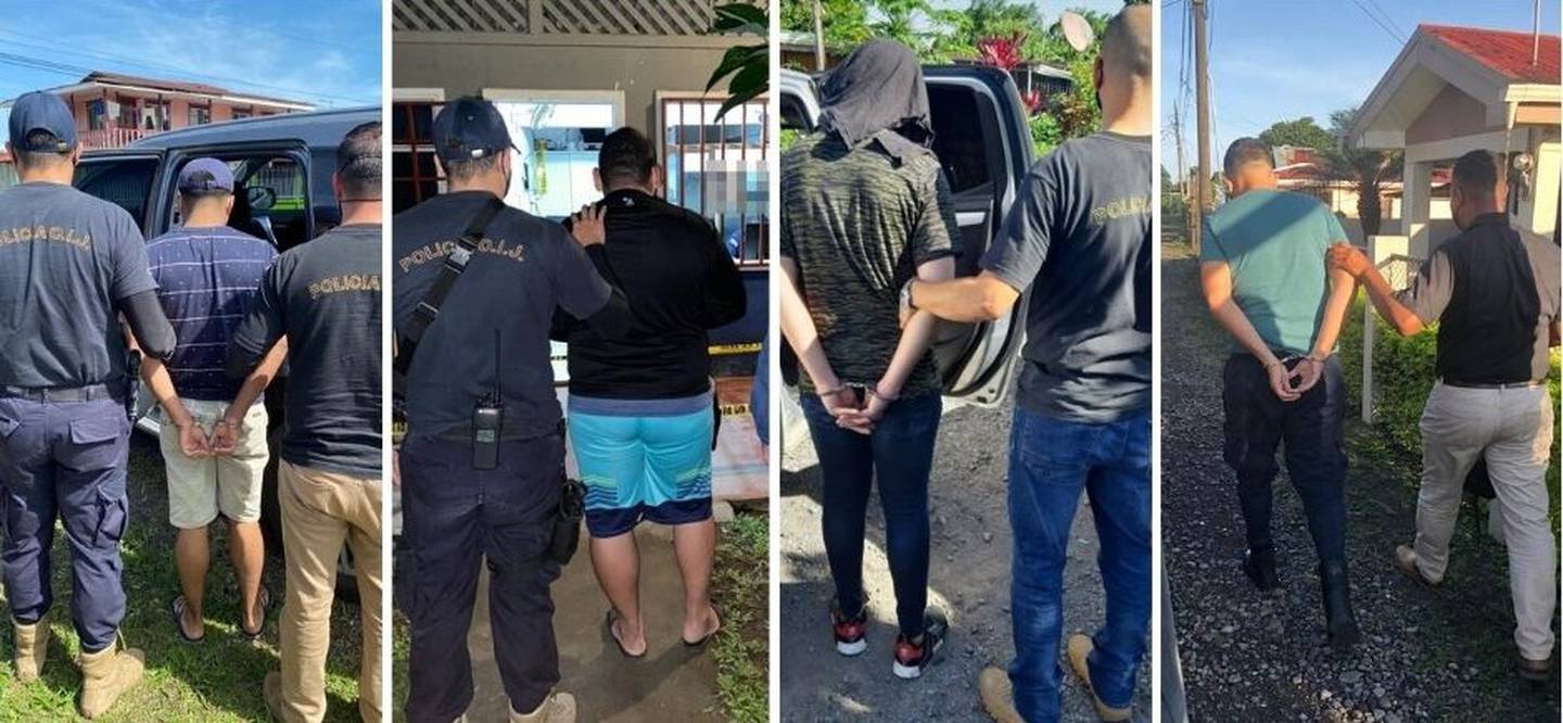 Cuatro allanamientos dejaron igual número de oficiales de la Fuerza Pública detenidos este miércoles por el robo del dinero en un cajero automático. Foto: OIJ.