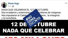 #NoComaCuento: Paola Vega no publicó que con la llegada de Cristóbal Colón se impuso ‘el machismo, la misoginia y la homofobia’