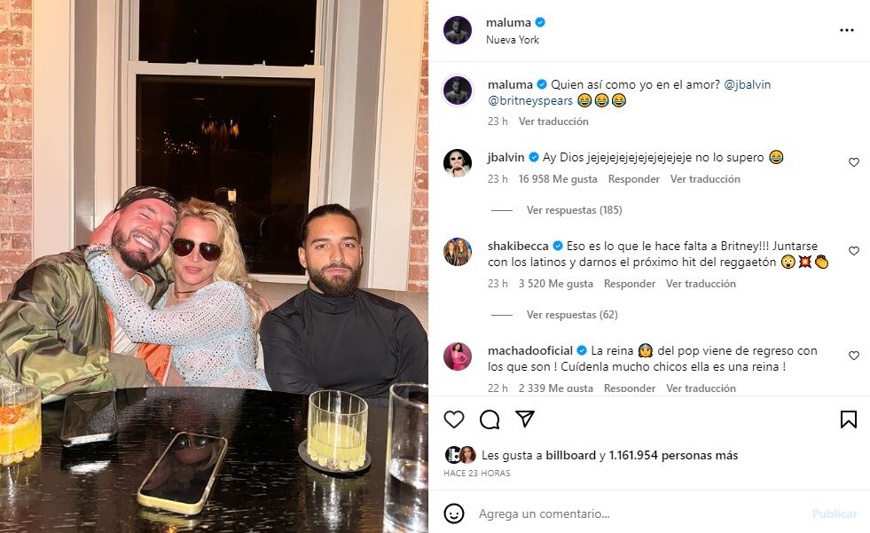 Maluma, Britney Spears y J Balvin sorprenden a sus fans en una foto juntos.