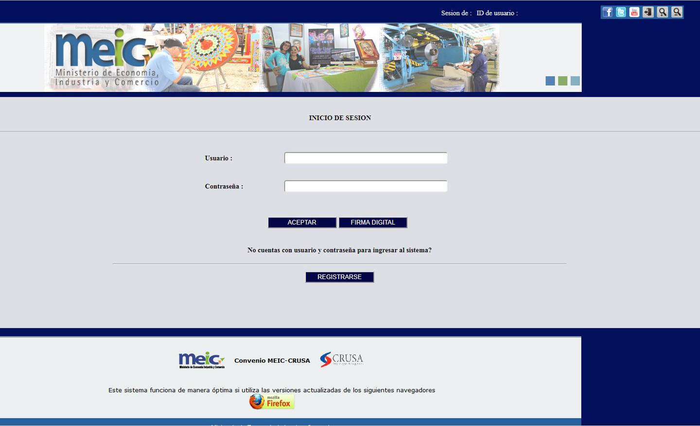El MEIC difundió una imagen sobre el sitio falso para Registro Pyme. La página usa características similares a la oficial para confundir a los empresarios. Reproducción Cortesía de MEIC.