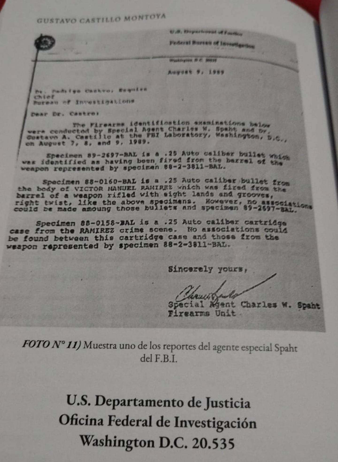 Este es una copia de uno de los documentos oficiales que el FBI le entregó a Gustavo Castillo. Foto: Cortesía