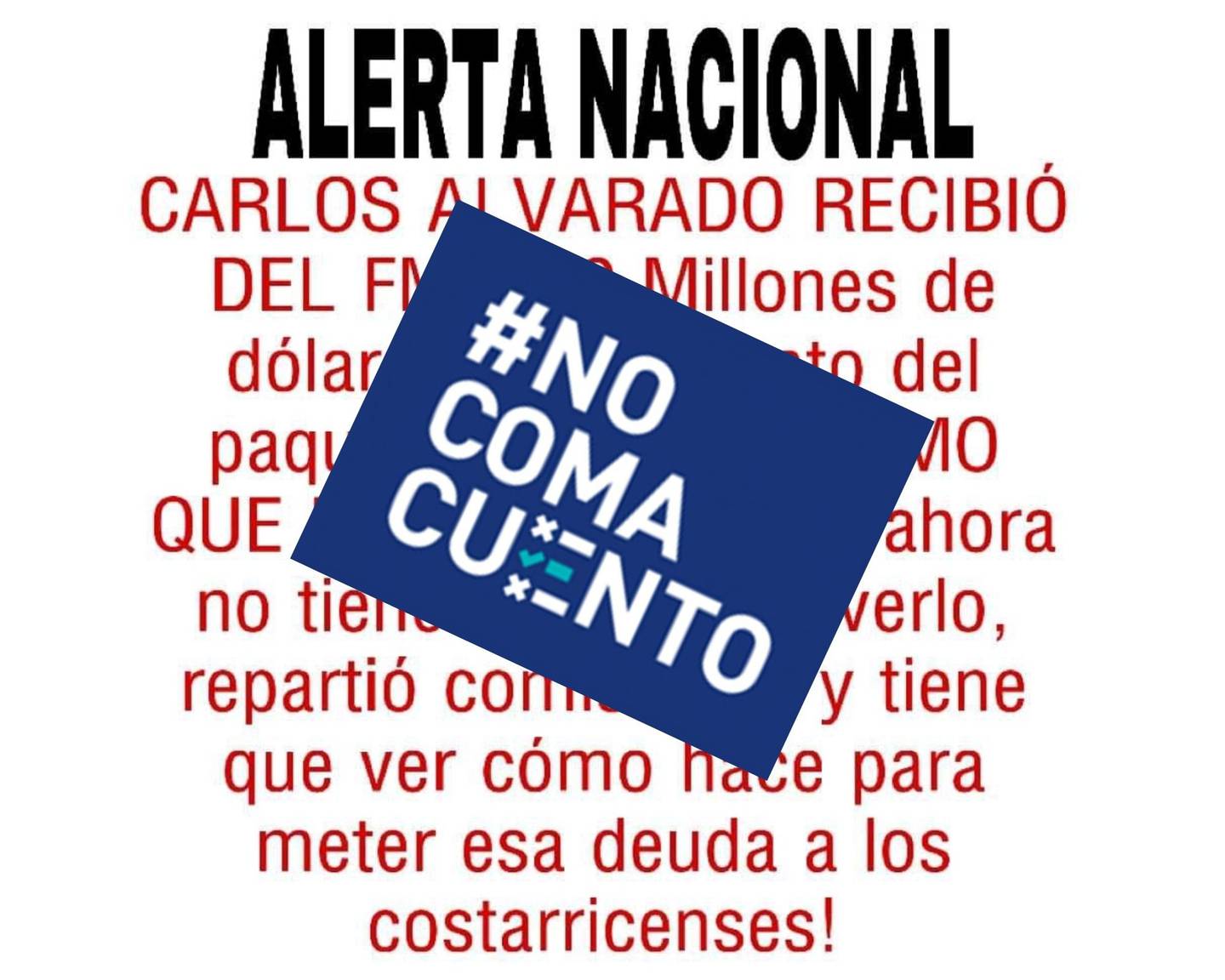 Un falso mensaje en redes sociales afirma que Carlos Alvarado recibió un adelanto de $500 millones del FMI y repartió comisiones con ese dinero.