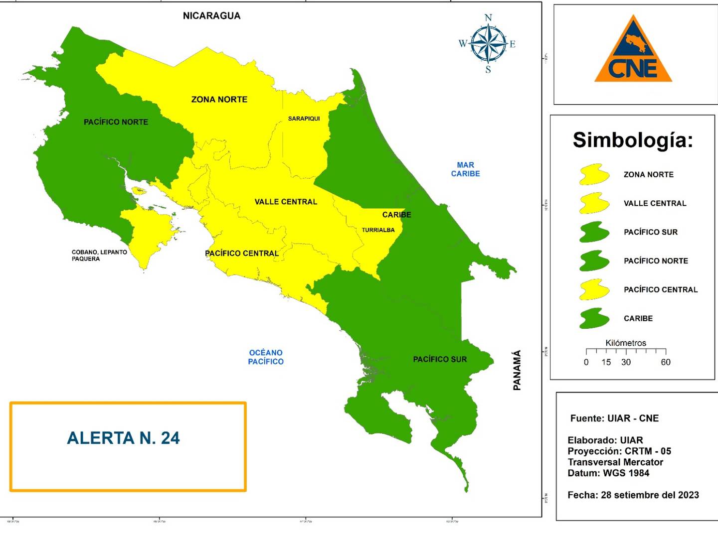 La Zona Norte, Sarapiquí y Turrialba fueron elevadas a alerta amarilla.