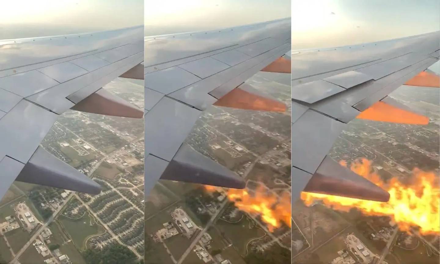 Ala de avión en llamas, suceso ocurrió en vuelo de Houston hacia Cancún.  Pasajeros entraron en pánico.