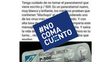 #NoComaCuento: Paracetamol no está contaminado con el virus Machupo