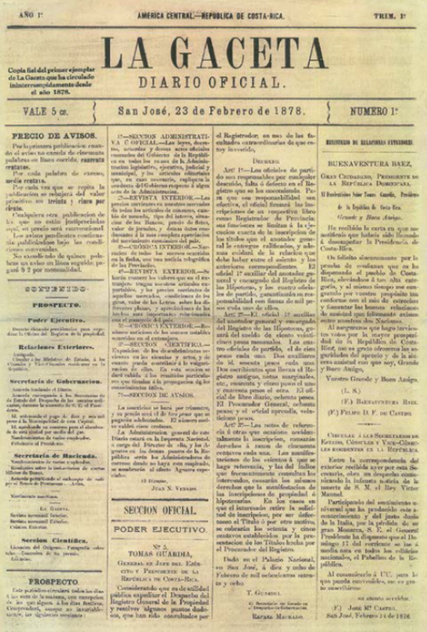 El 23 de febrero de 1878, con esta edición La Gaceta se convierte
en un diario.