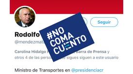 #NoComaCuento: Perfil de Twitter se hace pasar por el ministro del Transportes, Rodolfo Méndez Mata