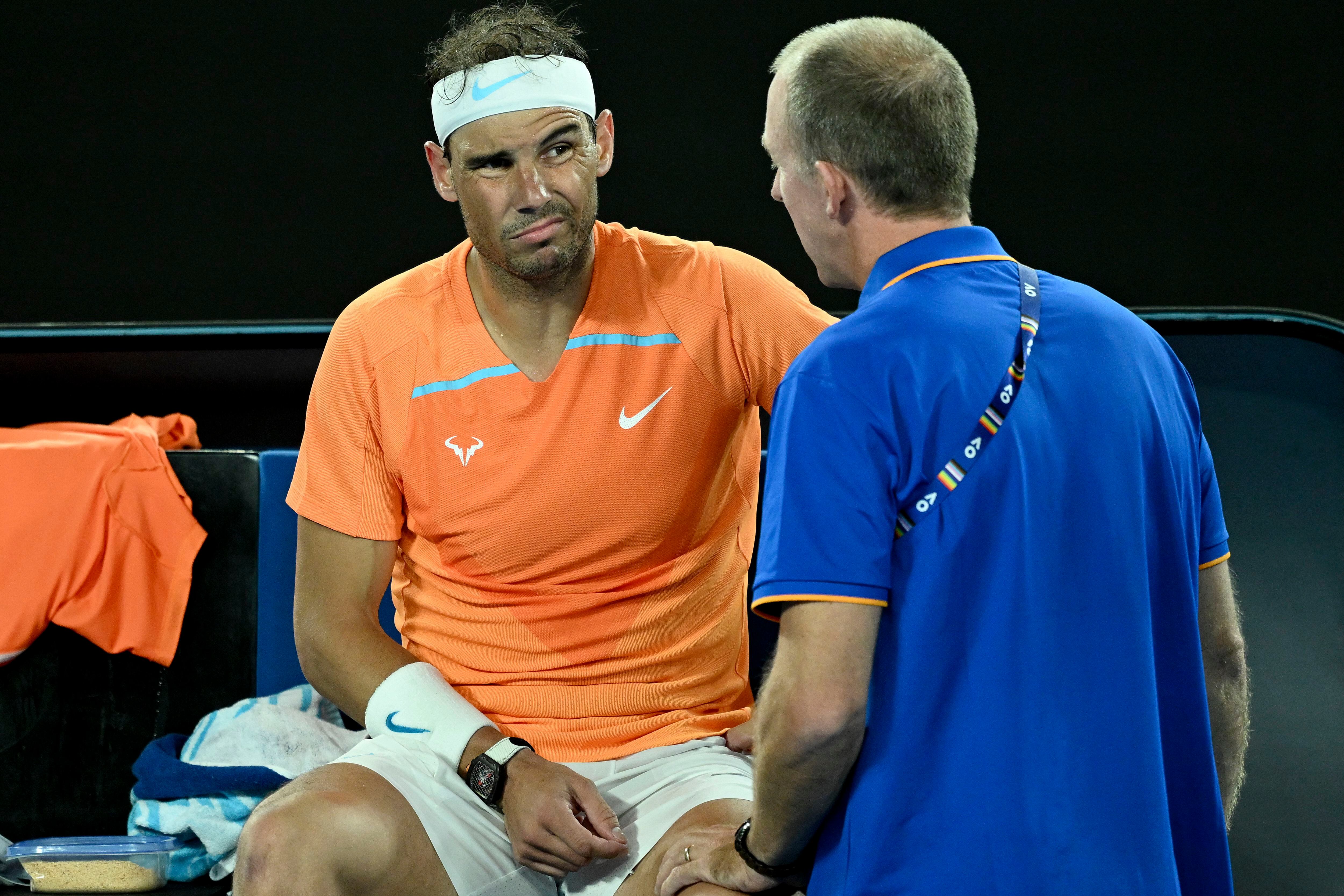 Rafael Nadal lidia con las lesiones en los últimos meses. El 23 de enero anterior debió ser atendido por su cuerpo de médicos en medio de una competición. 