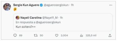 Sergio Agüero no aceptó, ni negó las afirmaciones de sus seguidores en cuanto a su estado sentimental. @aguerosergiokun