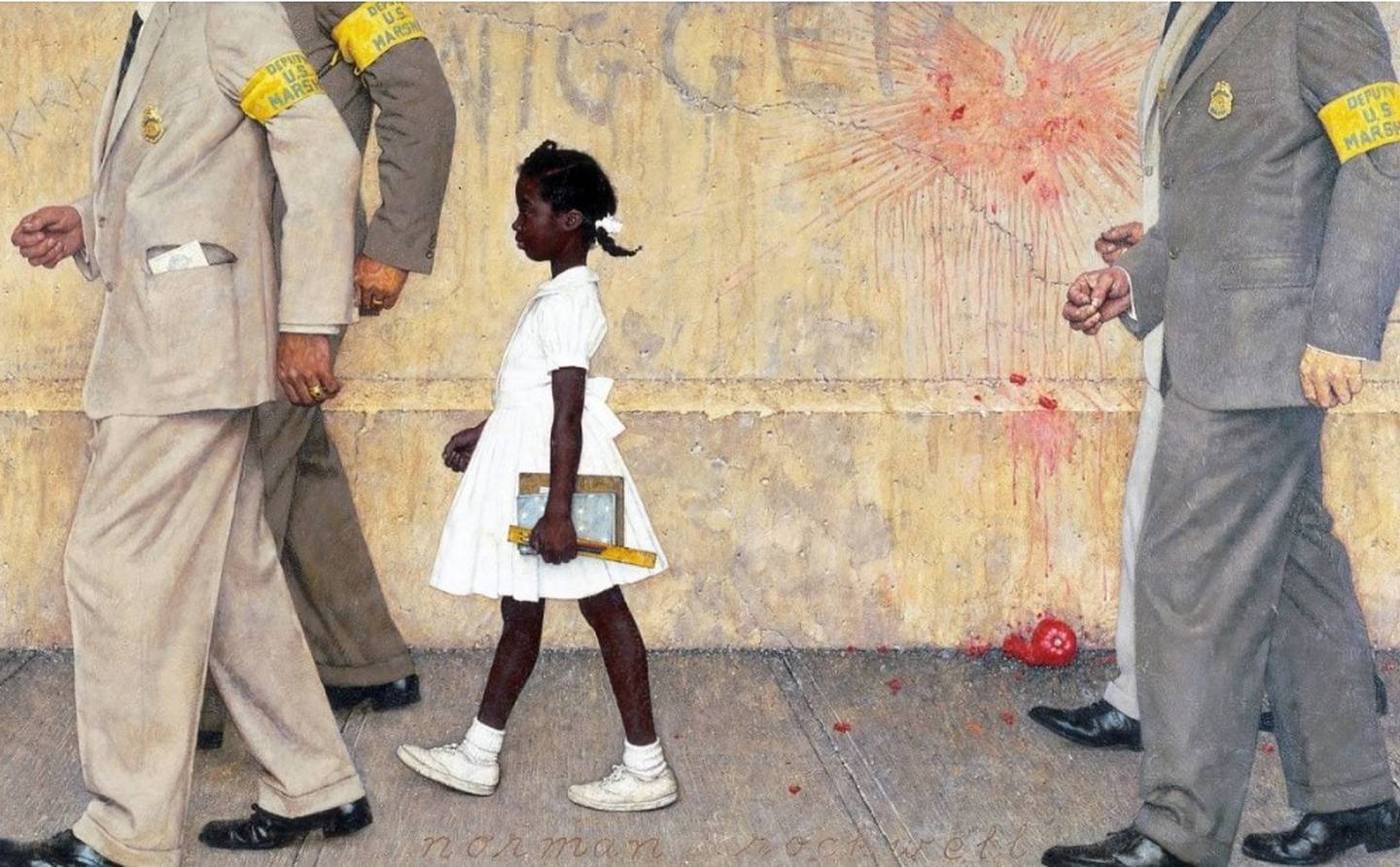 Norman Rockwell inmortalizó el coraje de Ruby Bridges con su famoso cuadro de 1964 “El problema con el que todos vivimos”. La niña era escoltada por federales para ir a la escuela.