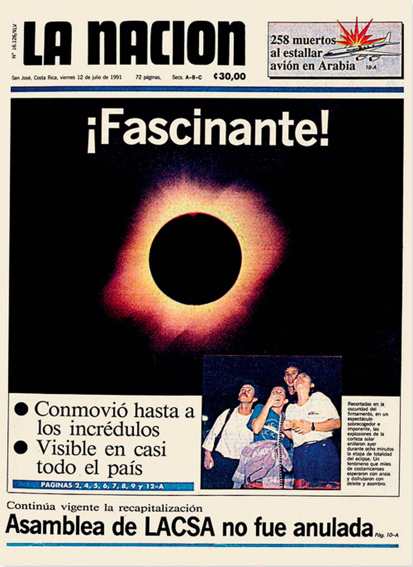 Portada de La Nación del 12 de julio de 1991