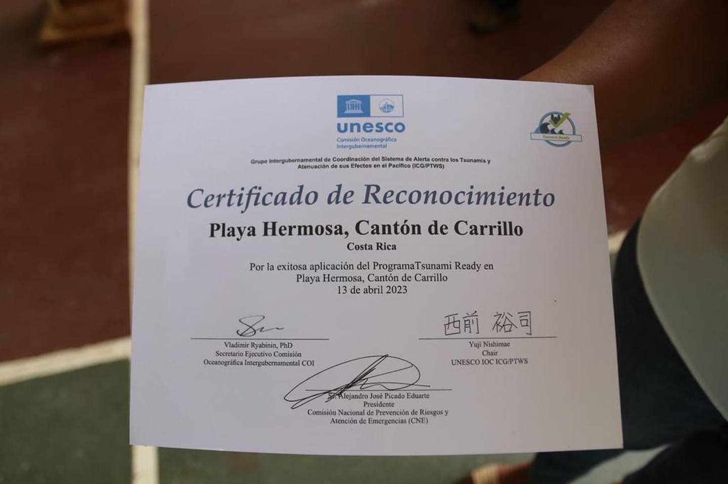 La Comunidad de Playa Hermosa en Carrillo, Guanacaste recibió su título como comunidad 'Tsunami Ready' en Costa Rica.  Cortesía.