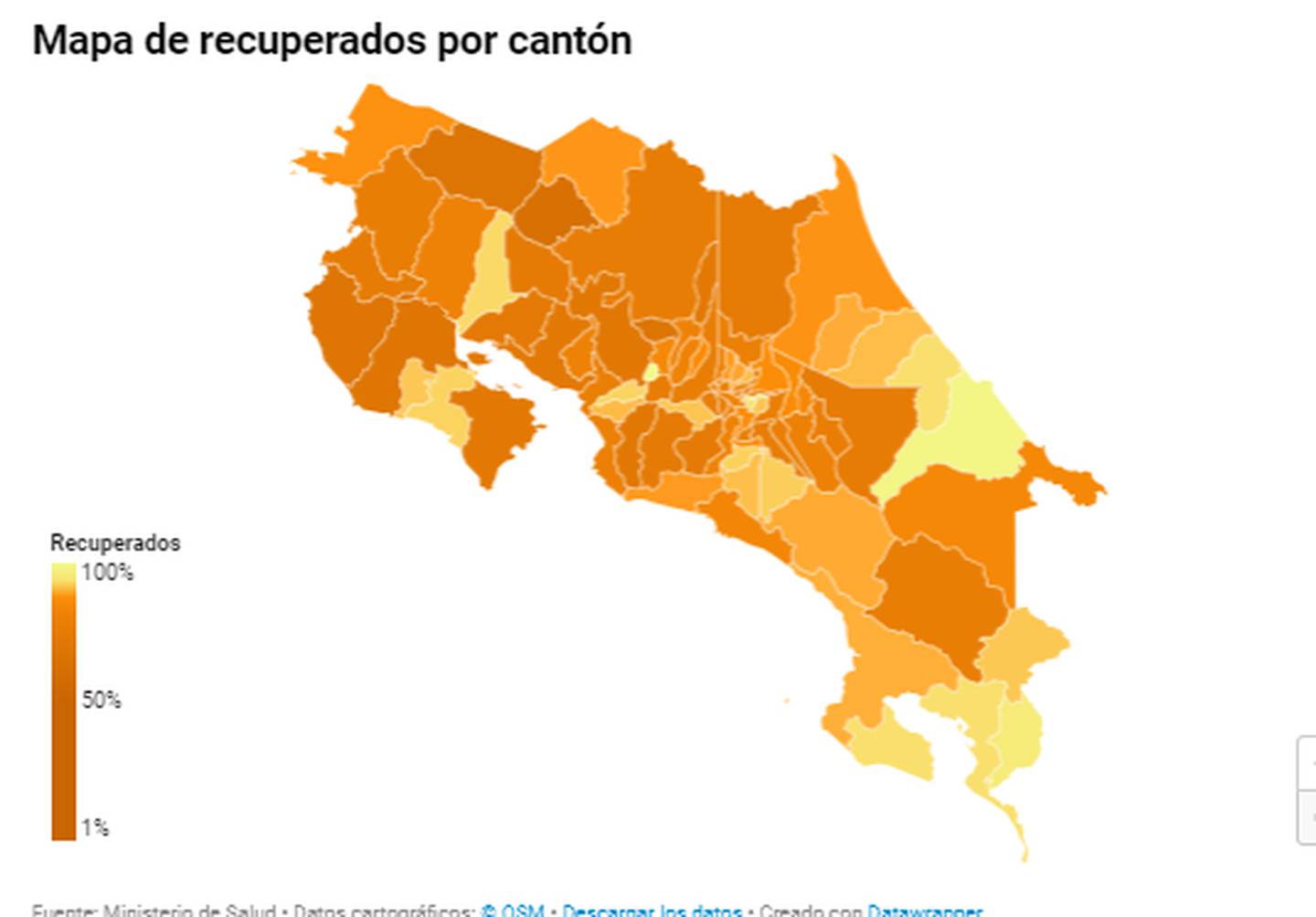Mapa de personas recuperadas por cantón