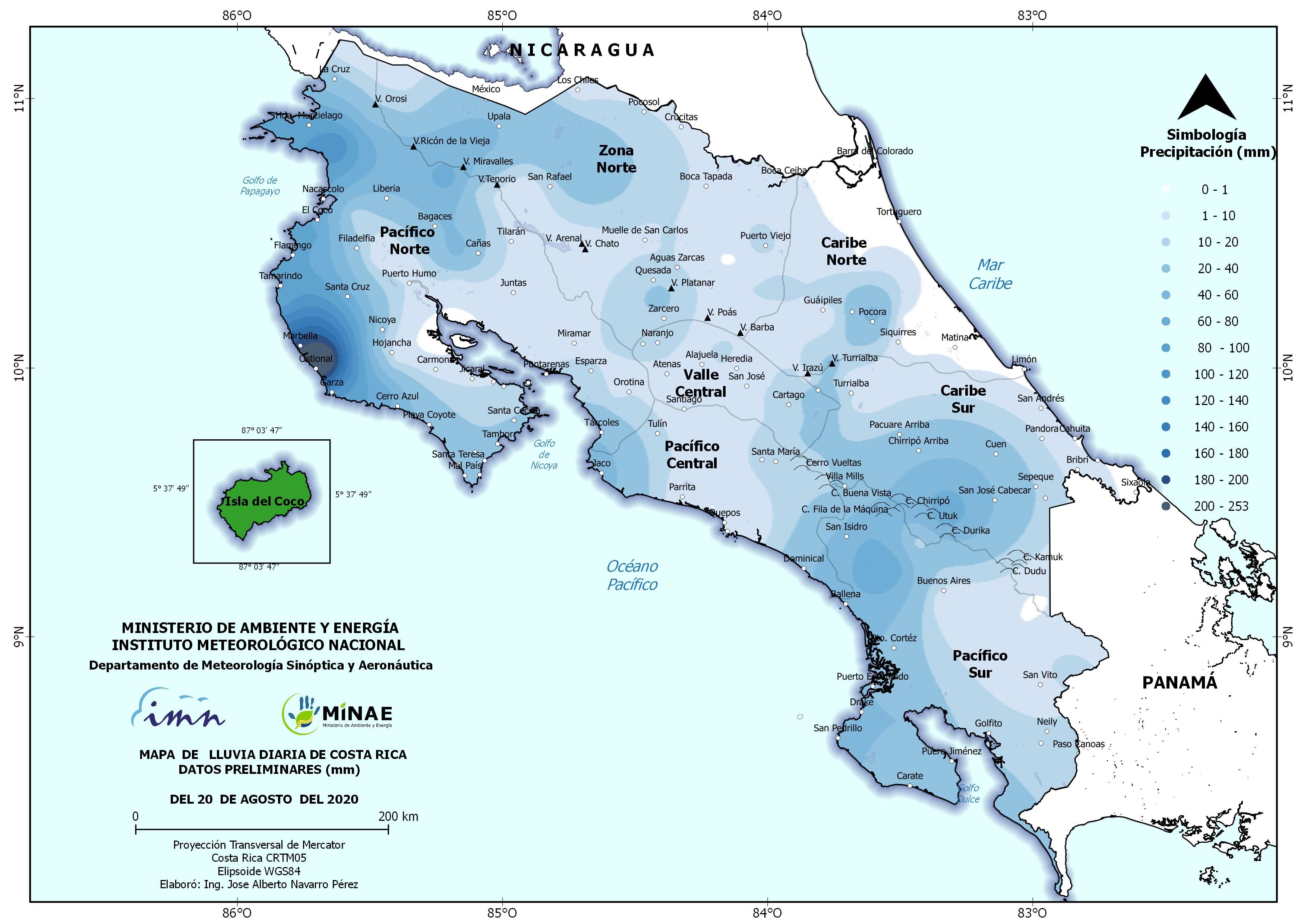 Con excepción de la costa limonense, todo el territorio registró lluvias durante el primer día de influencia del primer ciclón del año en el mar Caribe. Imagen: IMN.