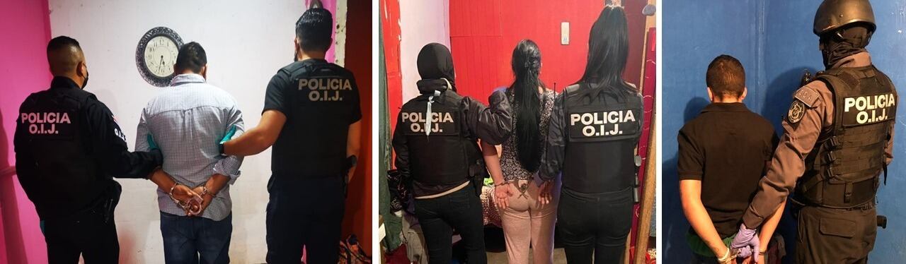 Los allanamientos simultáneos permitieron capturar a las 15 personas que el OIJ relaciona con extorsiones, venganzas y hasta con incendiar casas de quien les perjudicara. Foto: OIJ