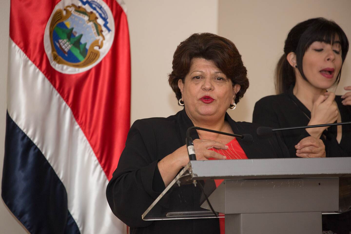 La ministra de Planificación, Olga Marta Sánchez, durante la conferencia de prensa posterior al Consejo de Gobierno, en Casa Presidencia.