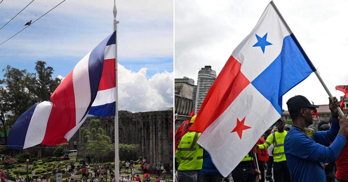 Banderas de Costa Rica y Panamá en dos fotografías.