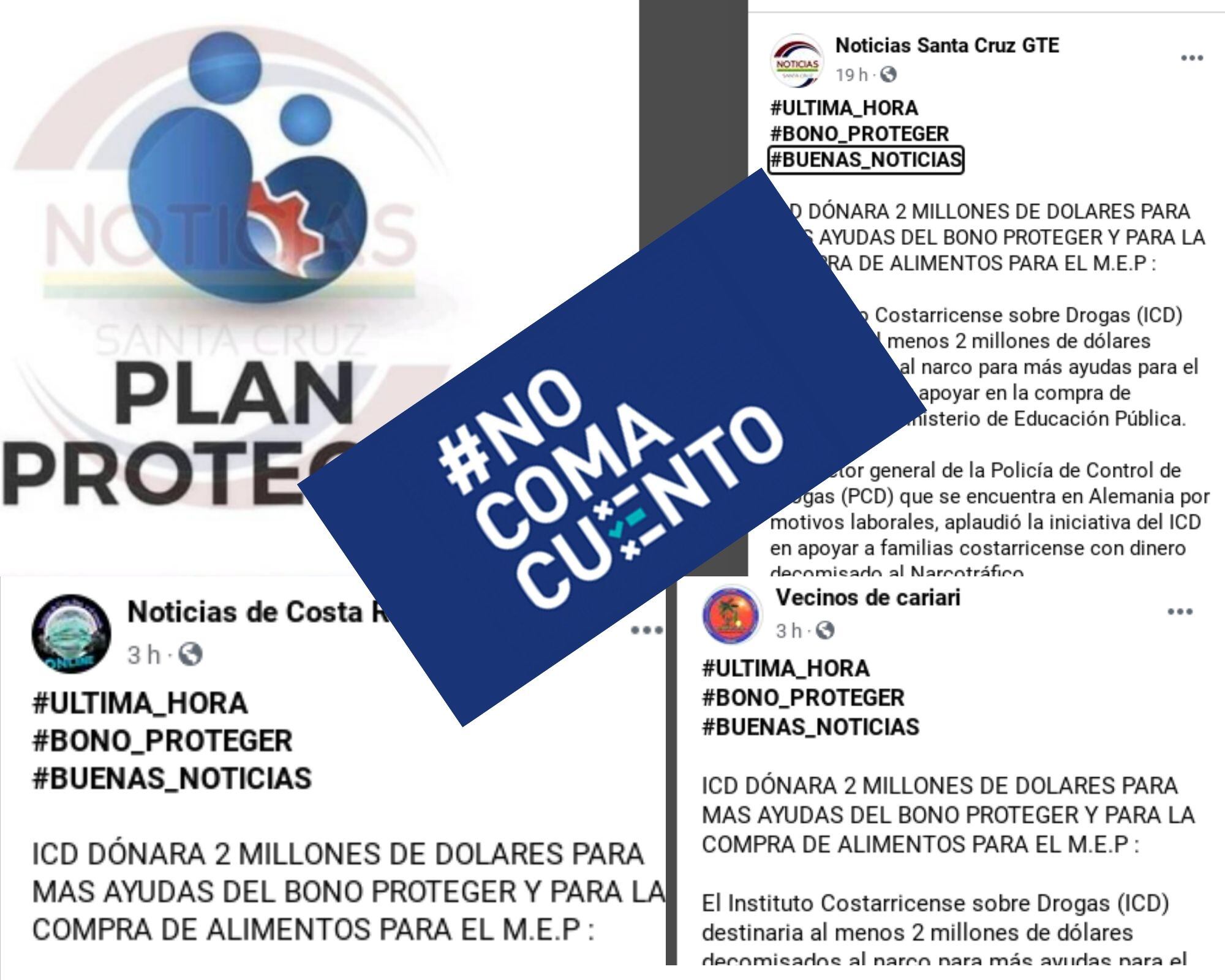 Es falso que el Instituto Costarricense sobre Drogas (ICD) destinará dinero decomisado al narcotráfico para entregar bonos Proteger o compar comida para el MEP.