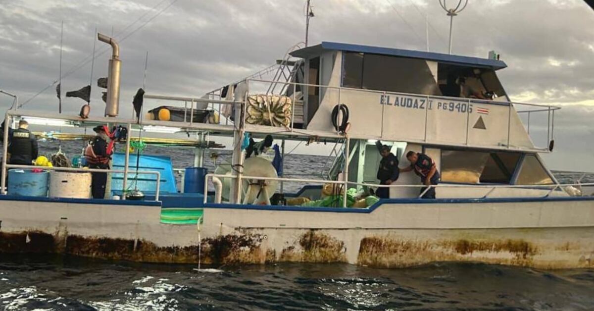 La embarcación transportaba casi 8 toneladas de producto pesquero, en su mayoría tiburón. Foto: Ministerio de Seguridad Pública.