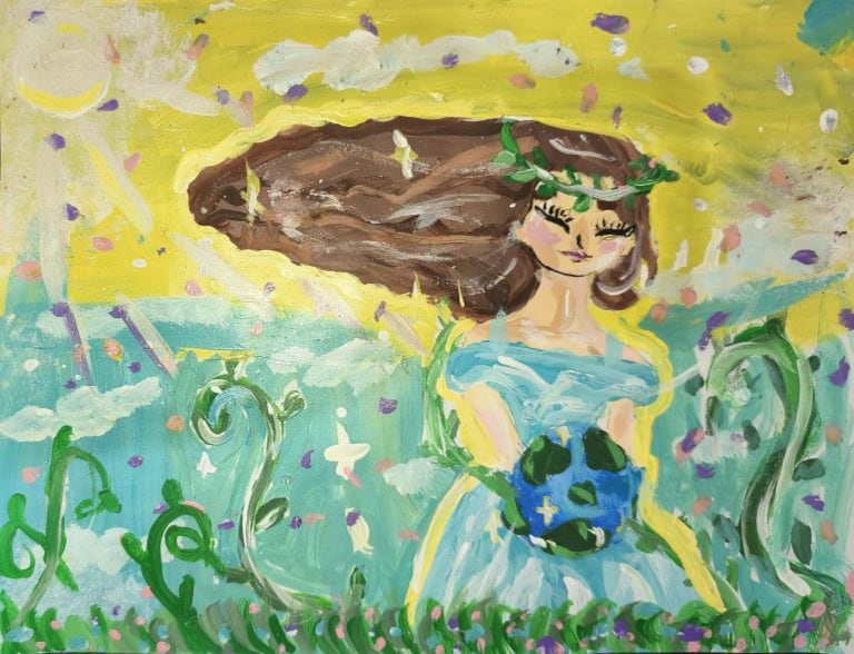 Dibujo de Kami Espinoza Picado titulado 'La Paz sostiene el mundo'