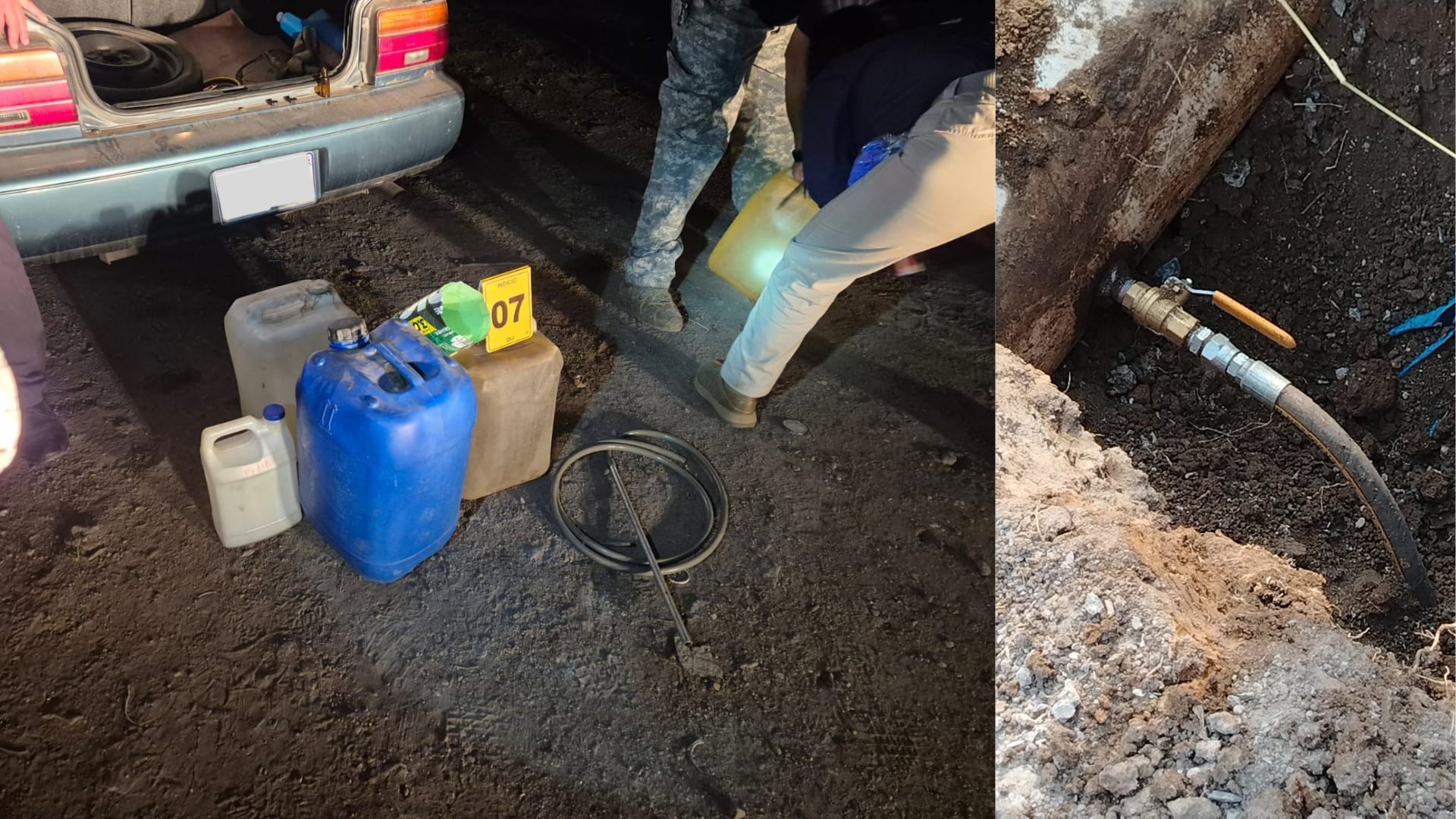 Agentes judiciales y personal de Recope inspeccionan el predio en Cartago donde se almacenaba el combustible robado.