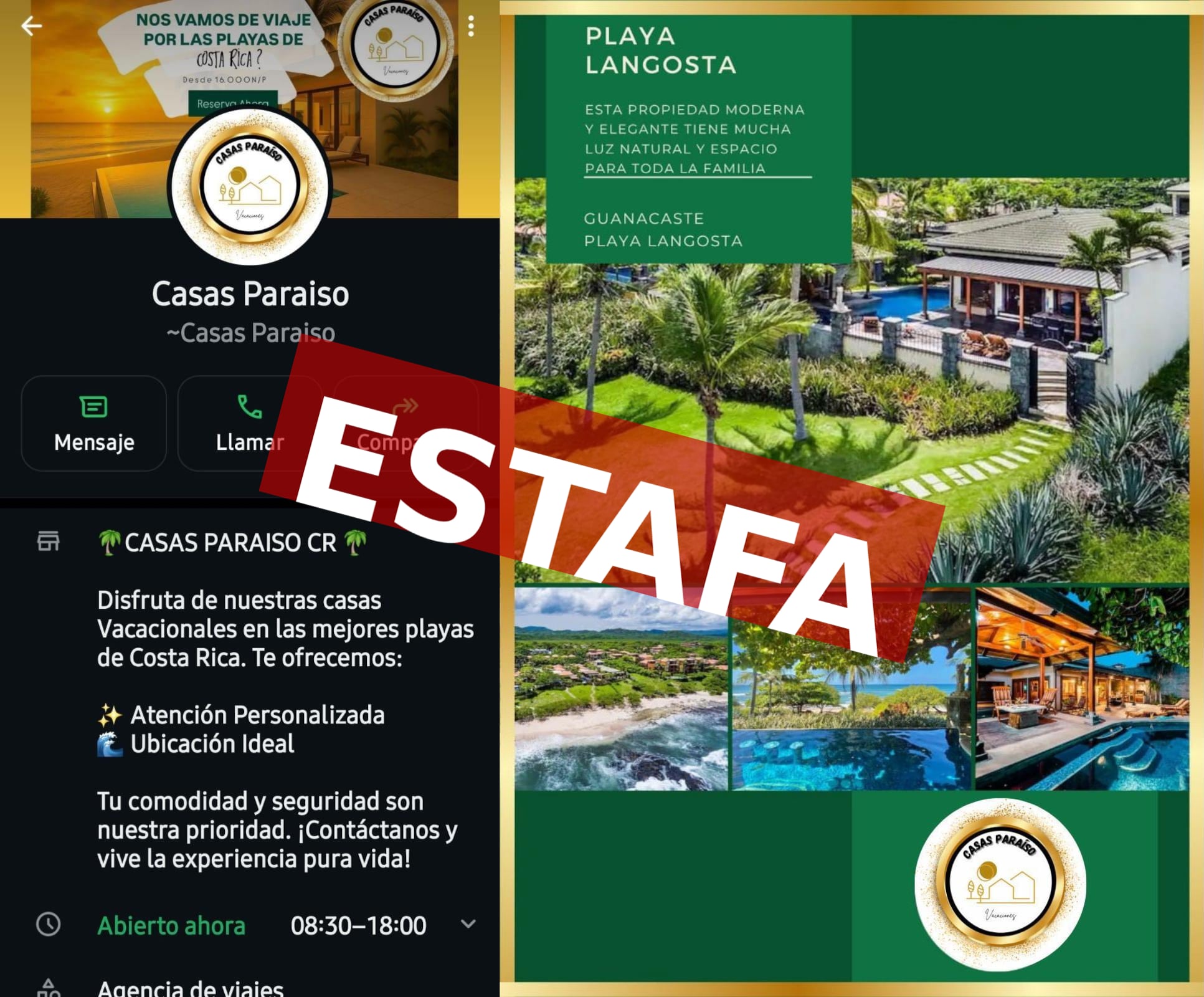 Estas imágenes son parte de una estafa que un grupo criminal usa para engañar a víctimas con falsas ofertas de casas vacacionales. La fotografías de las propiedades son legítimas, pero toda la información de contacto no pertenece a propietarios legítimos de inmuebles. Fotografía: