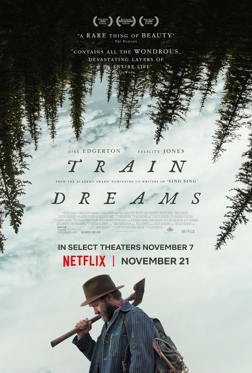 Joel Edgerton protagoniza Sueños de trenes, basada en el relato de Denis Johnson.
