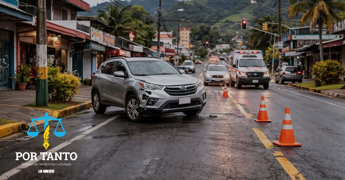 En la imagen, generada por IA, se observa un vehículo con conos naranjas en la vía, una ambulancia y montañas en el fondo