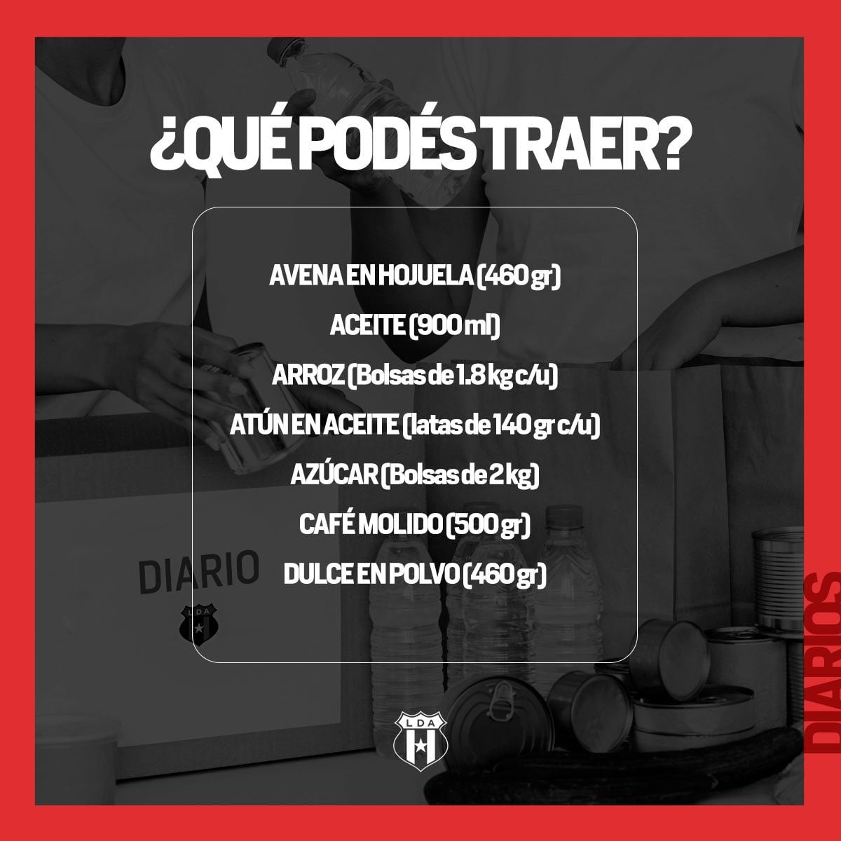 Estos alimentos se recolectarán en el Estadio Alejandro Morera Soto.