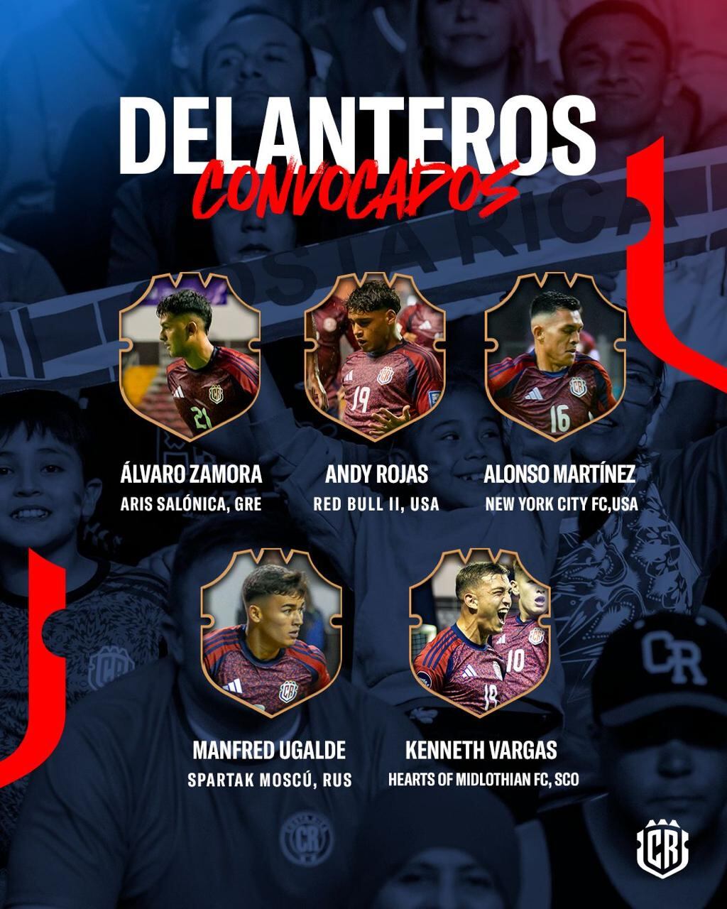 Los delanteros convocados por Miguel Herrera a la Selección de Costa Rica.
