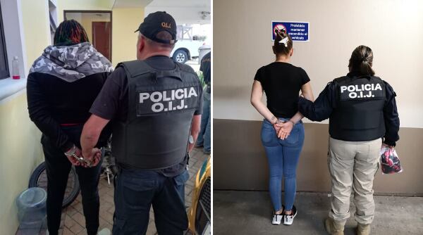 El lider de la banda (izquierda) de origen jamaiquino y una de las mujeres que realizaba las llamadas haciéndose pasar por empleada bancaria. Foto: Cortesía OIJ.