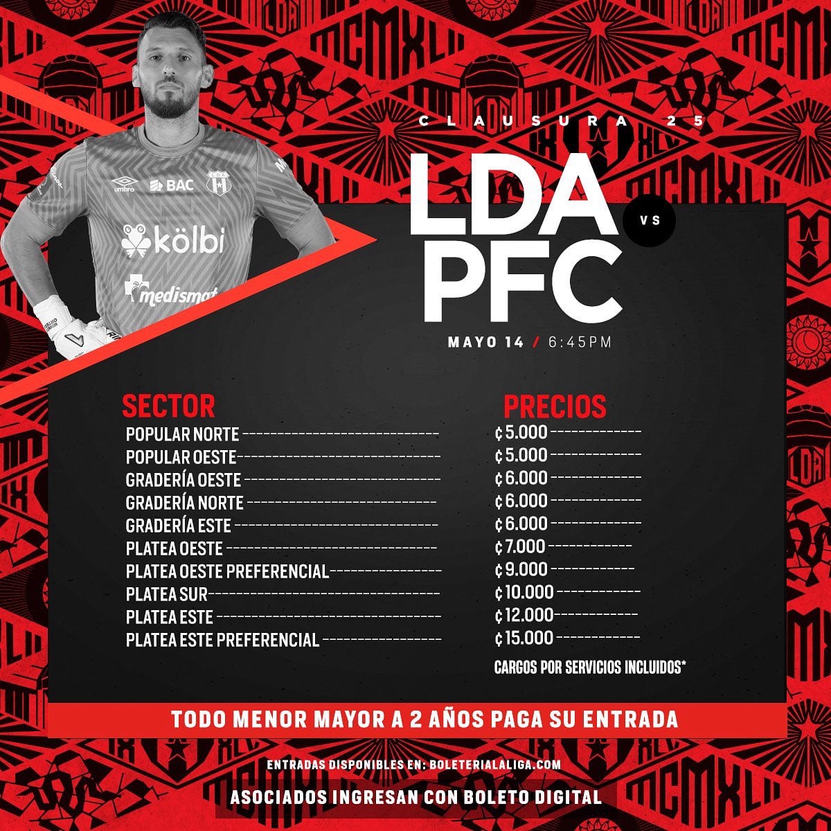 Estos son los precios de las entradas para el partido definitivo de la semifinal entre Liga Deportiva Alajuelense y Puntarenas FC.