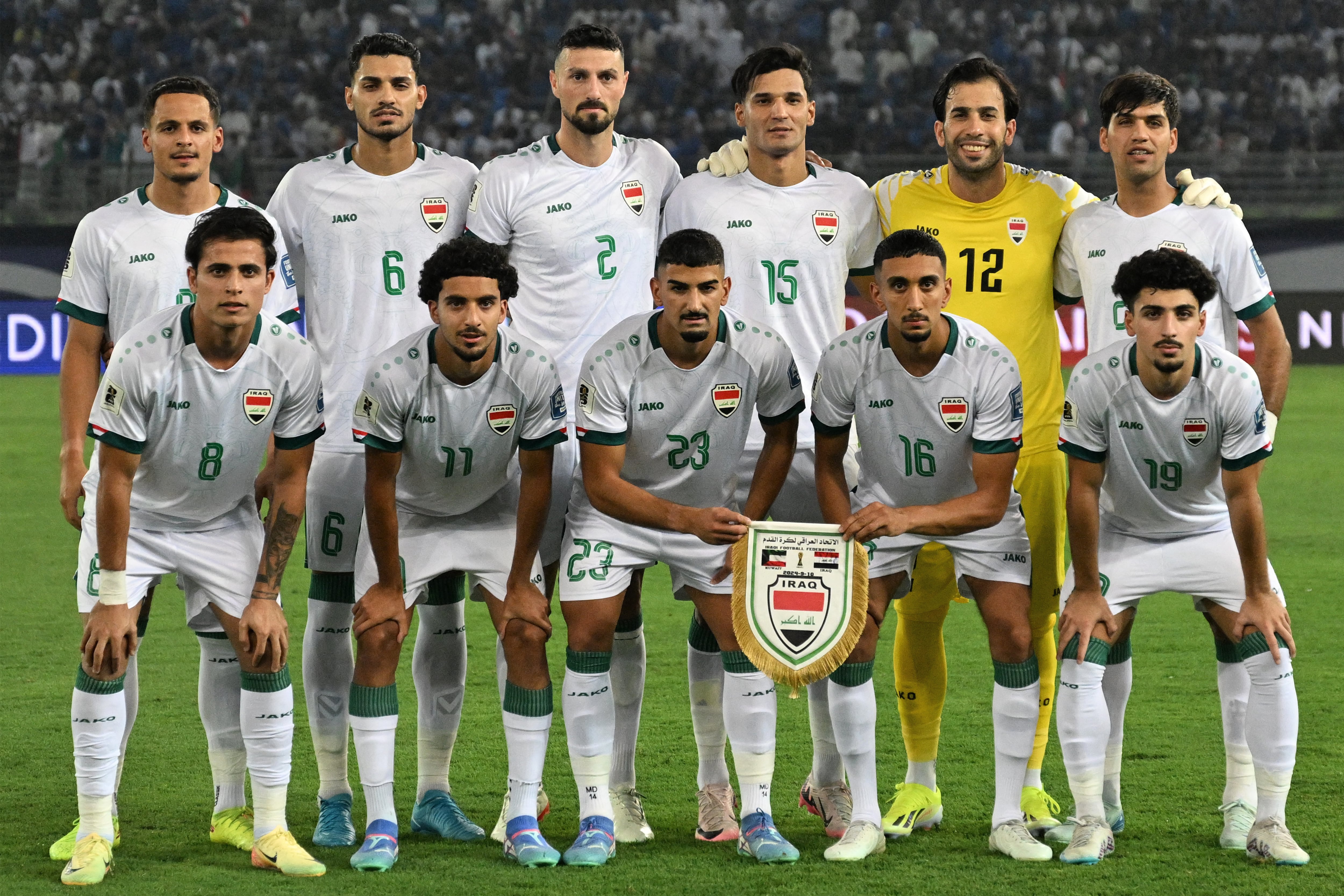 La Selección de Irak pone en entredicho el repechaje hacia el Mundial 2026. Aquí, posan antes de un partido de la pasada eliminatoria.