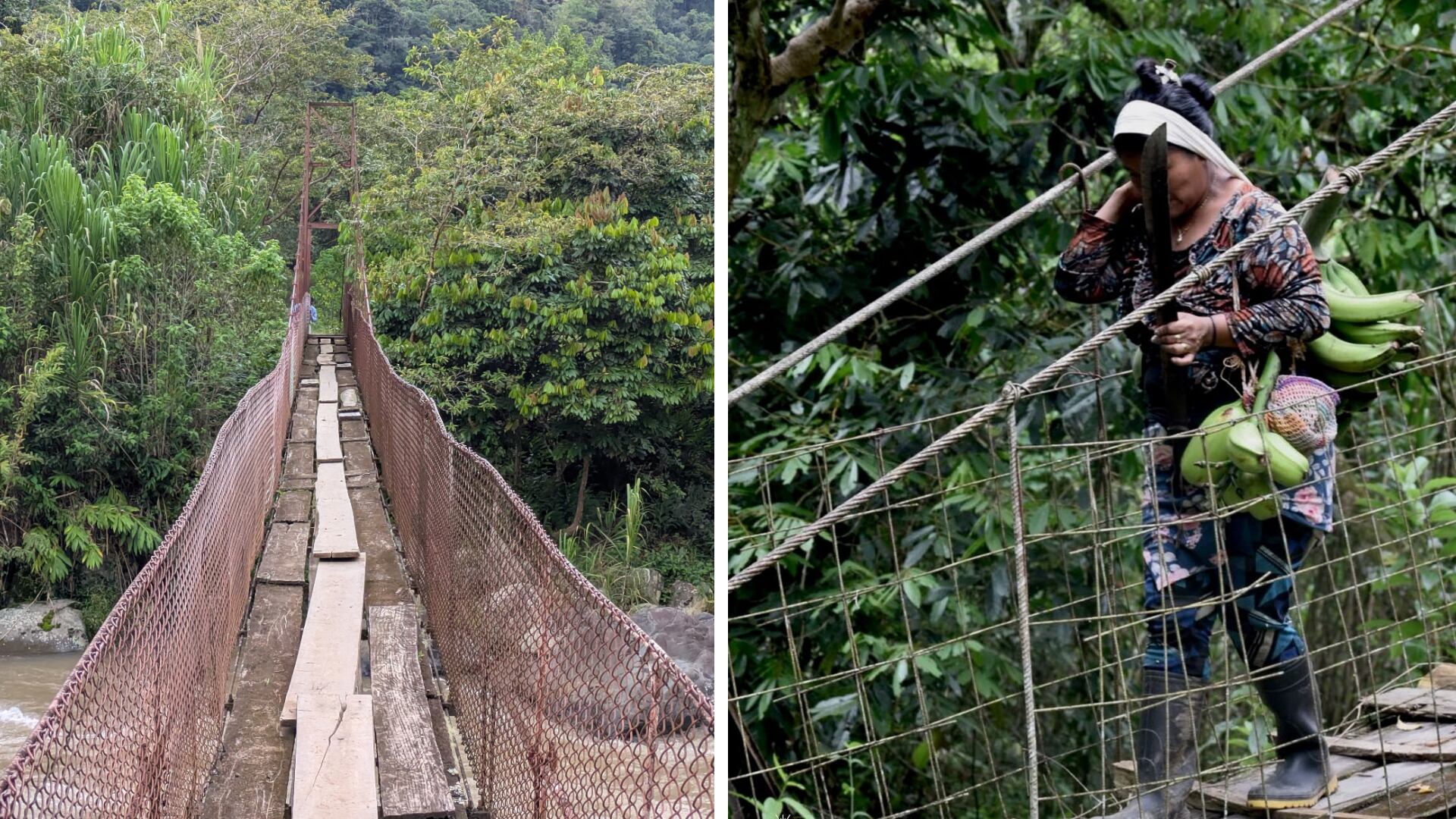 El puente ubicado en la comunidad indígena de Simiriñak, en Turrialba de Cartago.