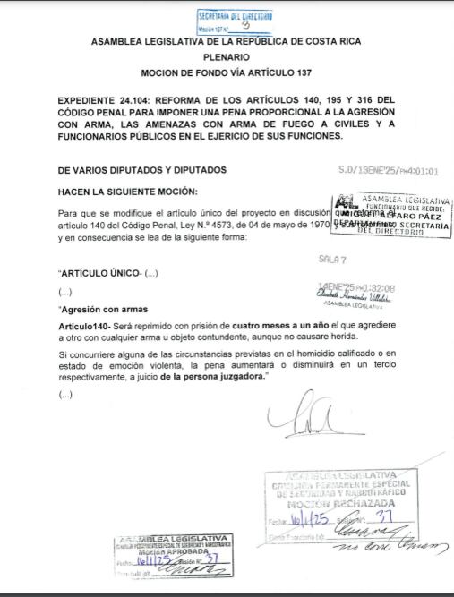 Moción 137 de la Comisión de Seguridad y Narcotráfico.