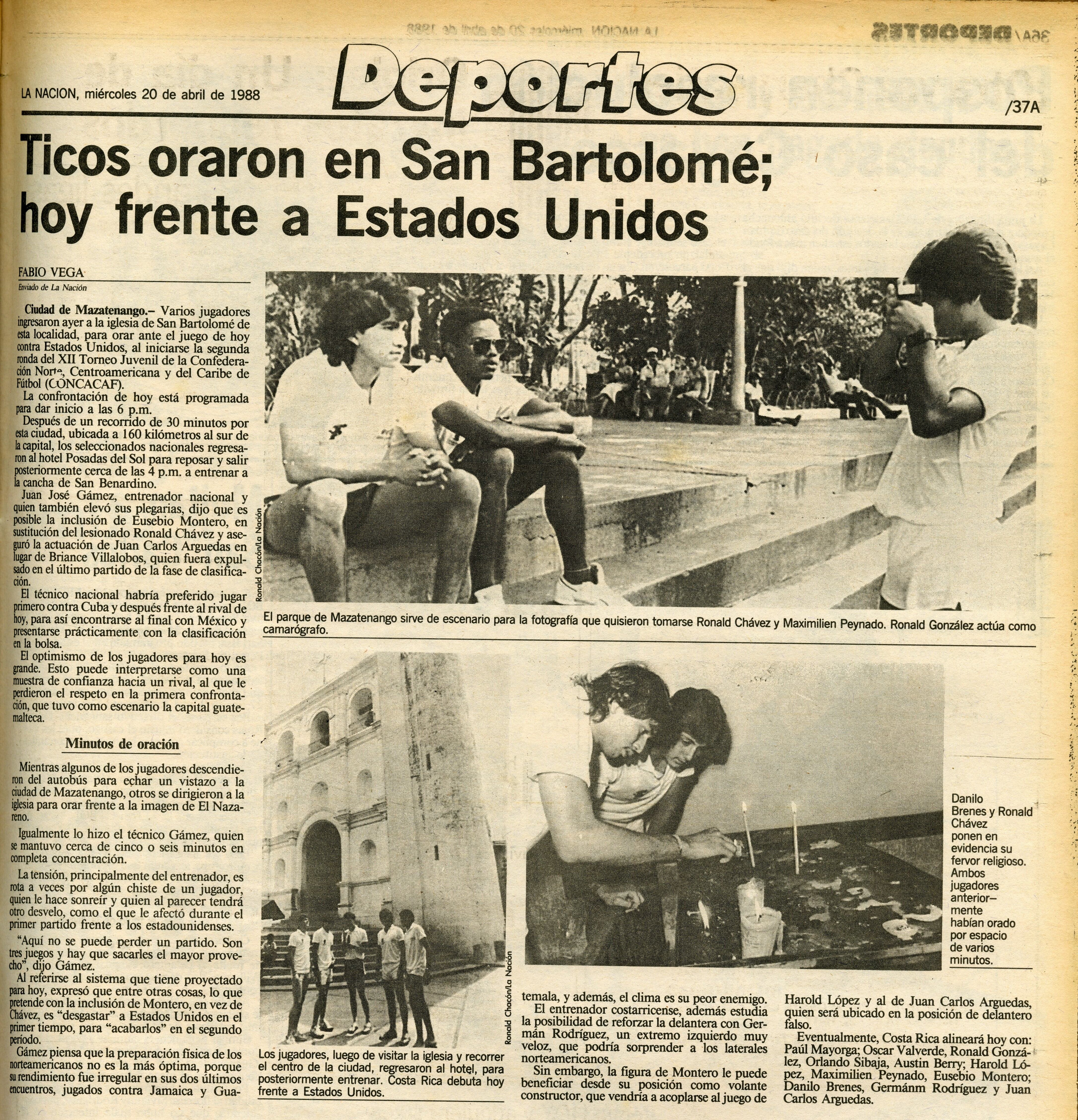 La Selección Sub-20 de Costa Rica tenía mucha fe en el Premundial en 1988.