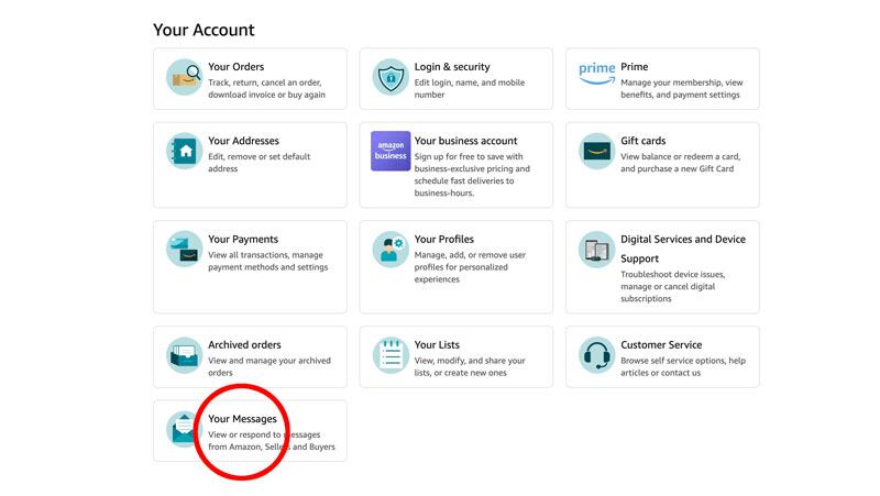 Ante un mensaje que le cause dudas, primero visite el Centro de mensajes de su cuenta (círculo rojo). Allí se registran las comunicaciones reales enviadas desde Amazon. Fotografía: Cortesía.