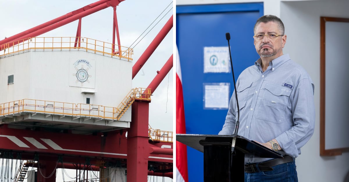 Imagen de la terminal de Japdeva y del presidente Rodrigo Chaves.