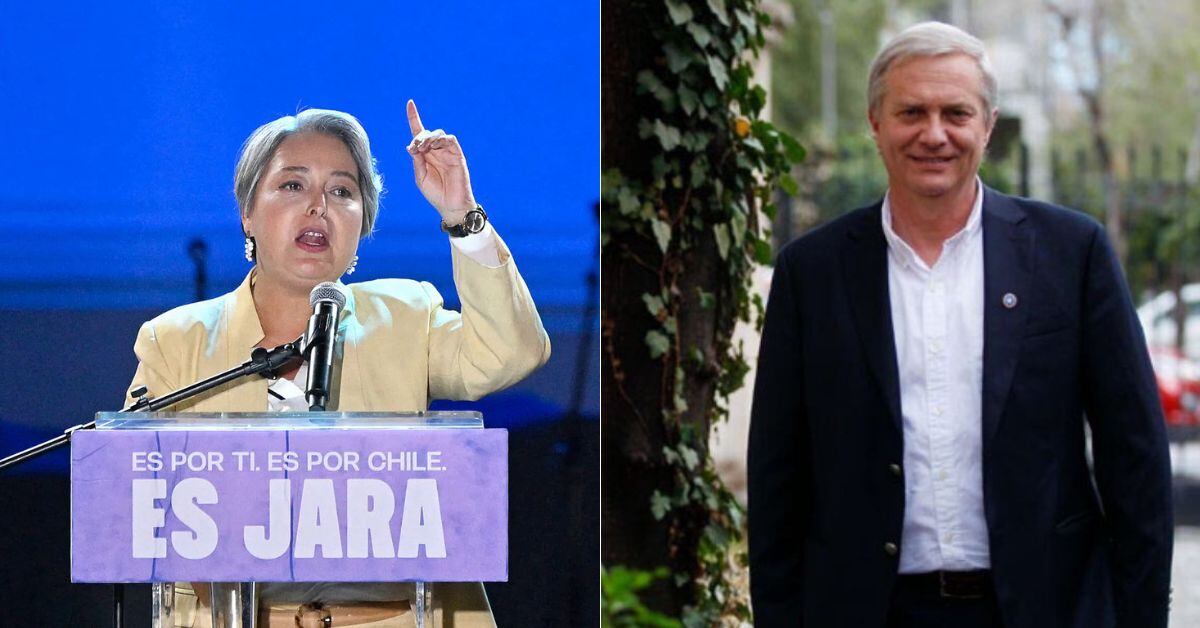 En la imagen, de izquierda a derecha, Jeannette Jara y José Antonio Kast